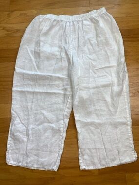 Flax Linen Wide Leg Pants Womens Large White Cropped Lagenlook Minimalist Boho